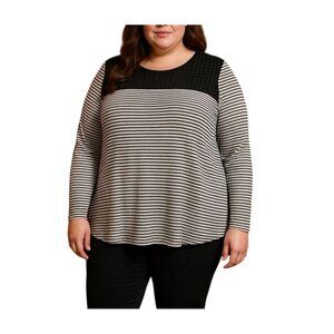 Lane Bryant Black White Striped Long Sleeve Top With Textured Yoke Size 14/16